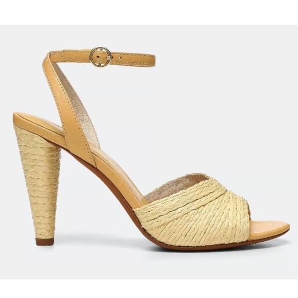 Joie Women's Natural Tan Leather Calan Raffia Ankle Strap Heel Sandals Size 11 - Picture 1 of 9